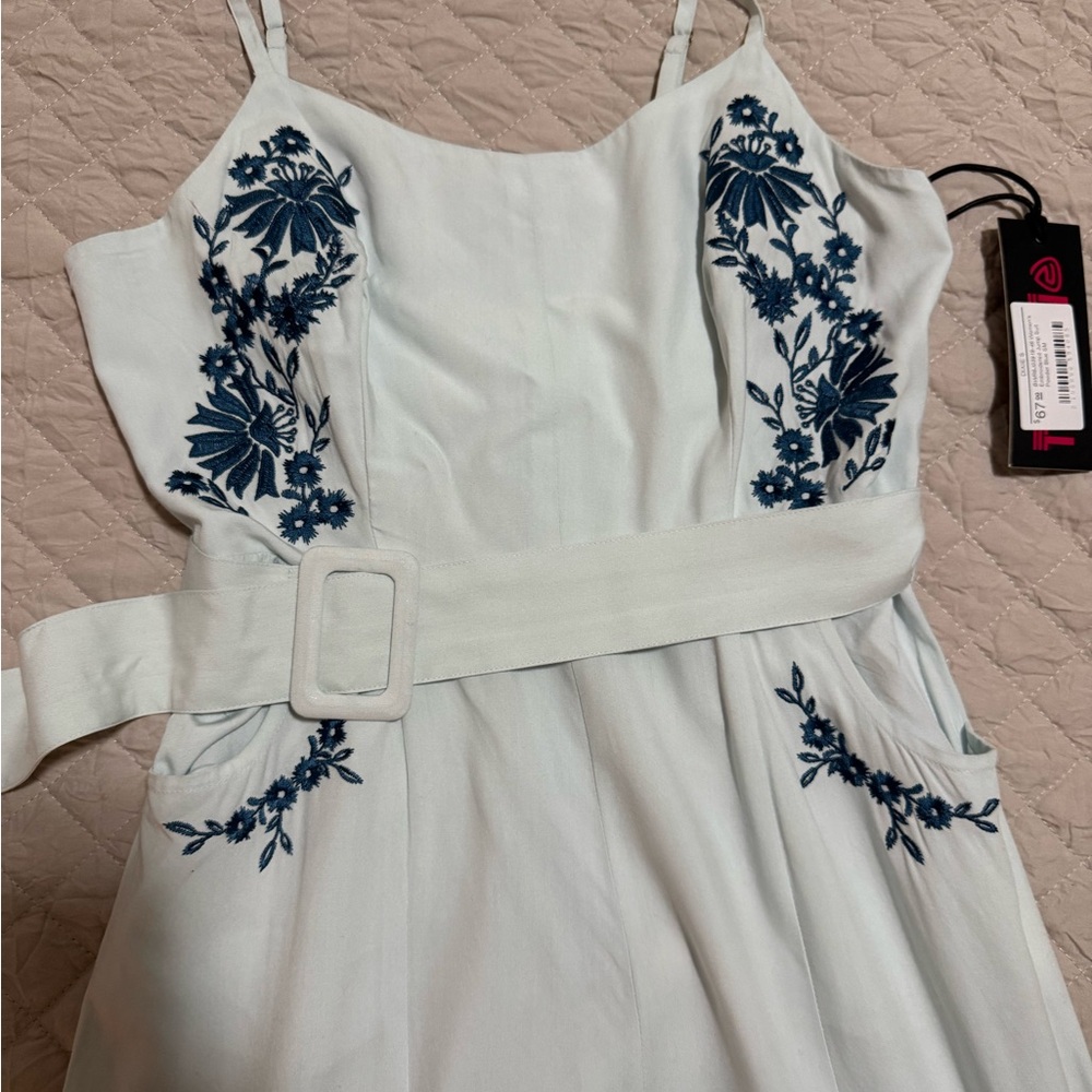 Flowy baby blue jumpsuit with embroidery